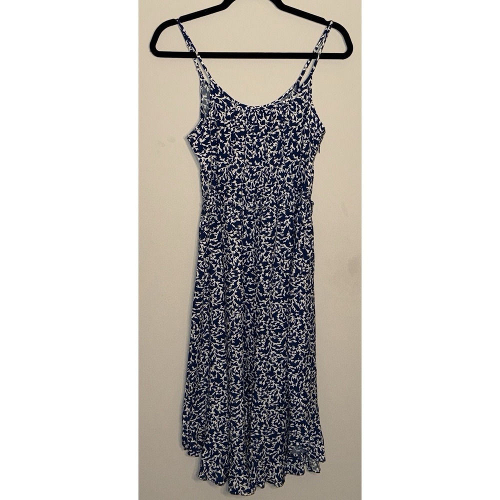 J. Crew Blue White Floral Tie Back Midi Sundress Ruffle Hem Boho Side Zip Size 2